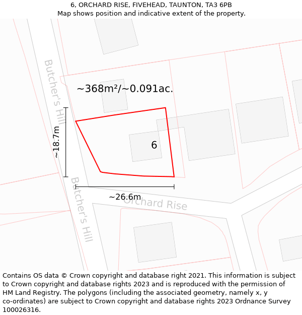 6, ORCHARD RISE, FIVEHEAD, TAUNTON, TA3 6PB: Plot and title map