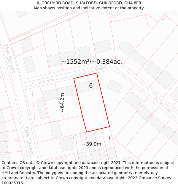 6, ORCHARD ROAD, SHALFORD, GUILDFORD, GU4 8ER: Plot and title map