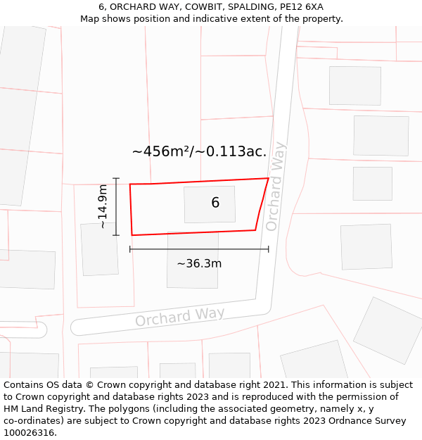 6, ORCHARD WAY, COWBIT, SPALDING, PE12 6XA: Plot and title map