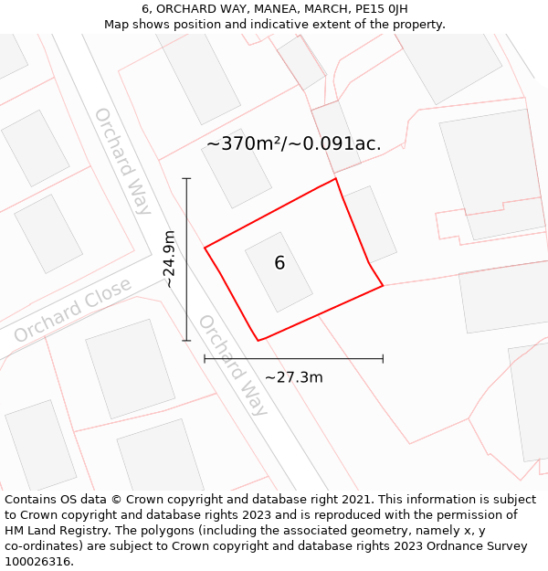 6, ORCHARD WAY, MANEA, MARCH, PE15 0JH: Plot and title map