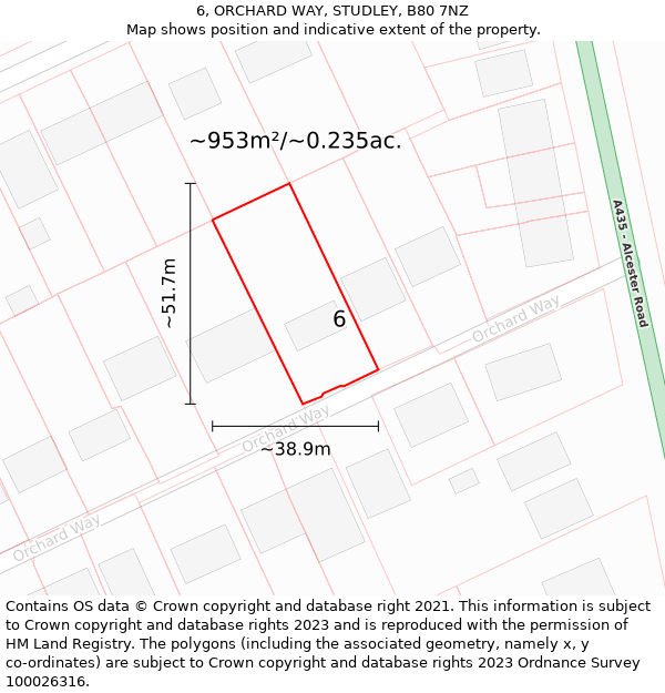 6, ORCHARD WAY, STUDLEY, B80 7NZ: Plot and title map