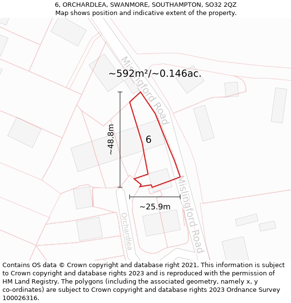 6, ORCHARDLEA, SWANMORE, SOUTHAMPTON, SO32 2QZ: Plot and title map