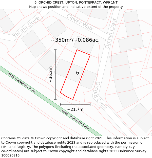 6, ORCHID CREST, UPTON, PONTEFRACT, WF9 1NT: Plot and title map