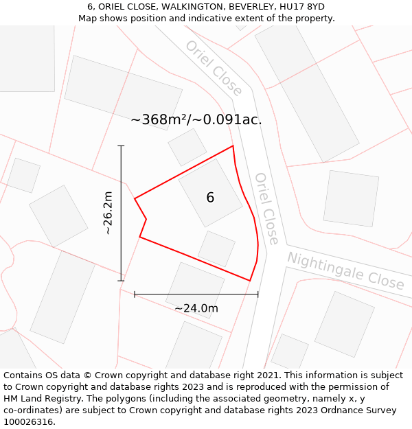 6, ORIEL CLOSE, WALKINGTON, BEVERLEY, HU17 8YD: Plot and title map