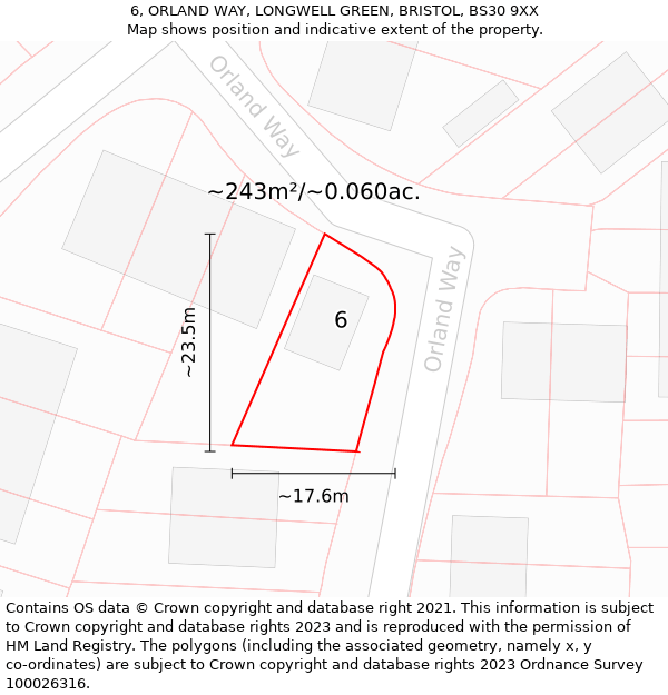 6, ORLAND WAY, LONGWELL GREEN, BRISTOL, BS30 9XX: Plot and title map