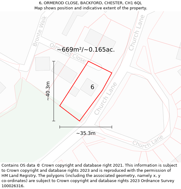 6, ORMEROD CLOSE, BACKFORD, CHESTER, CH1 6QL: Plot and title map