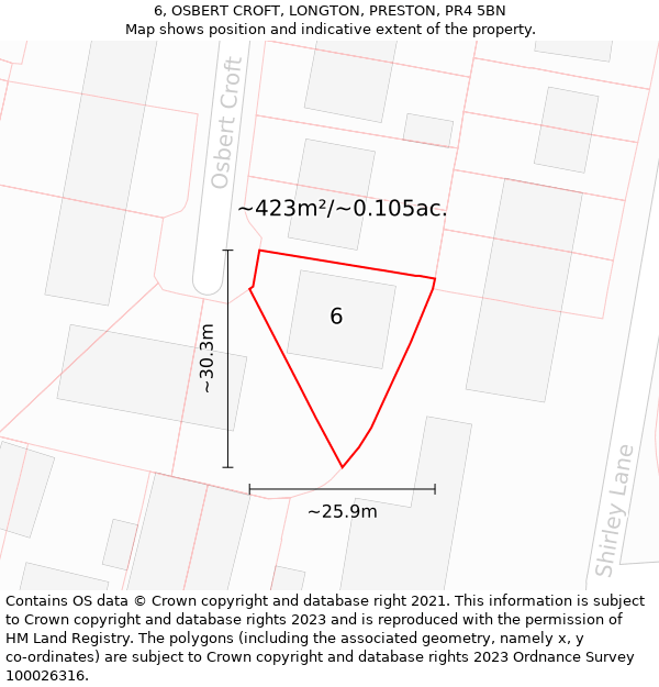 6, OSBERT CROFT, LONGTON, PRESTON, PR4 5BN: Plot and title map