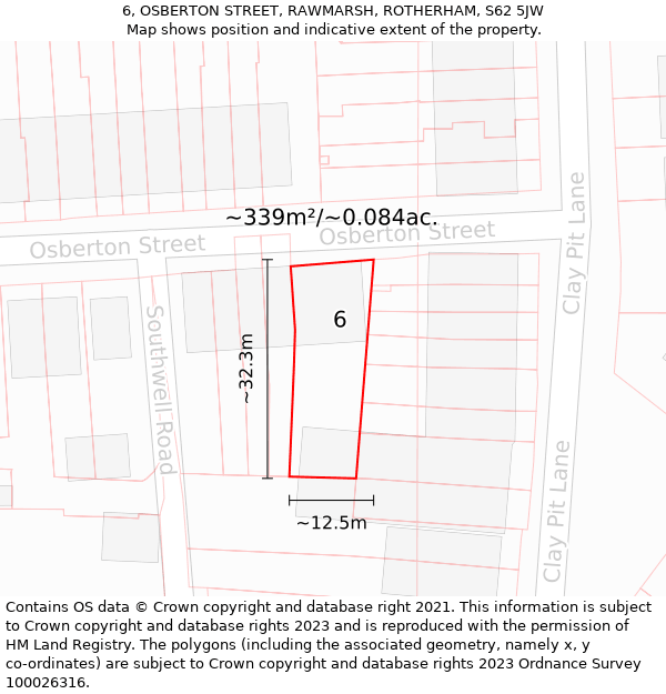 6, OSBERTON STREET, RAWMARSH, ROTHERHAM, S62 5JW: Plot and title map