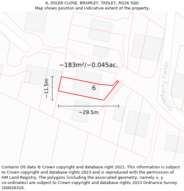 6, OSLER CLOSE, BRAMLEY, TADLEY, RG26 5QG: Plot and title map