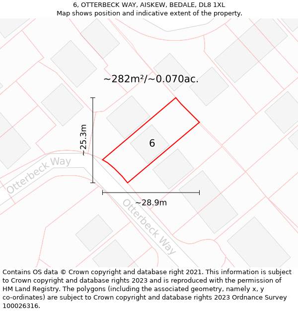 6, OTTERBECK WAY, AISKEW, BEDALE, DL8 1XL: Plot and title map