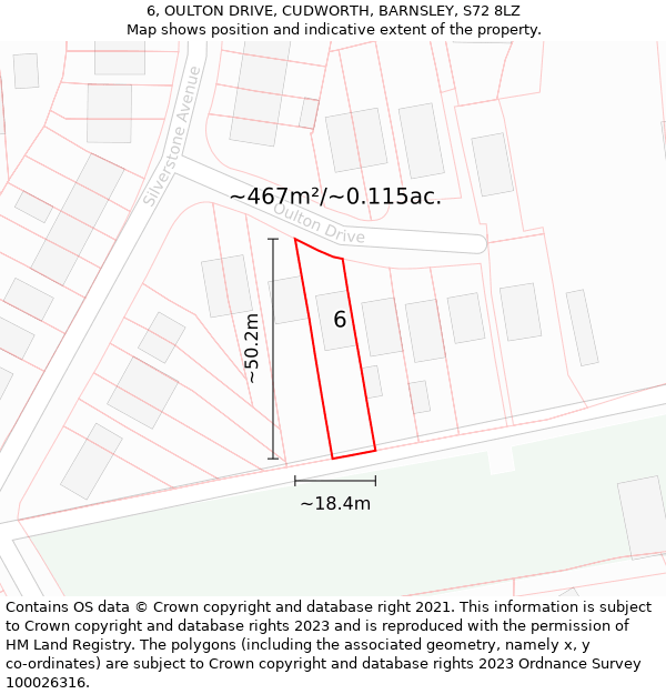 6, OULTON DRIVE, CUDWORTH, BARNSLEY, S72 8LZ: Plot and title map