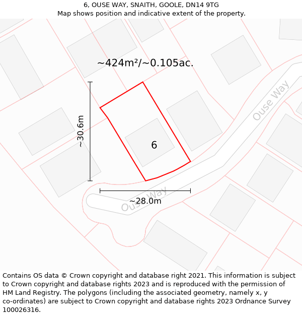 6, OUSE WAY, SNAITH, GOOLE, DN14 9TG: Plot and title map