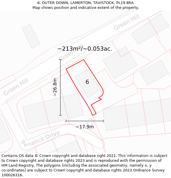 6, OUTER DOWN, LAMERTON, TAVISTOCK, PL19 8RA: Plot and title map