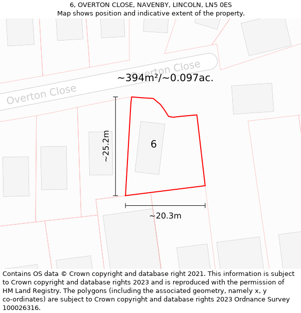 6, OVERTON CLOSE, NAVENBY, LINCOLN, LN5 0ES: Plot and title map