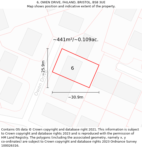 6, OWEN DRIVE, FAILAND, BRISTOL, BS8 3UE: Plot and title map