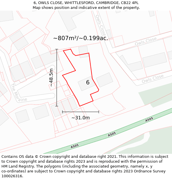 6, OWLS CLOSE, WHITTLESFORD, CAMBRIDGE, CB22 4PL: Plot and title map