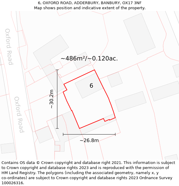 6, OXFORD ROAD, ADDERBURY, BANBURY, OX17 3NF: Plot and title map