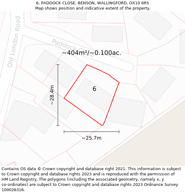 6, PADDOCK CLOSE, BENSON, WALLINGFORD, OX10 6RS: Plot and title map