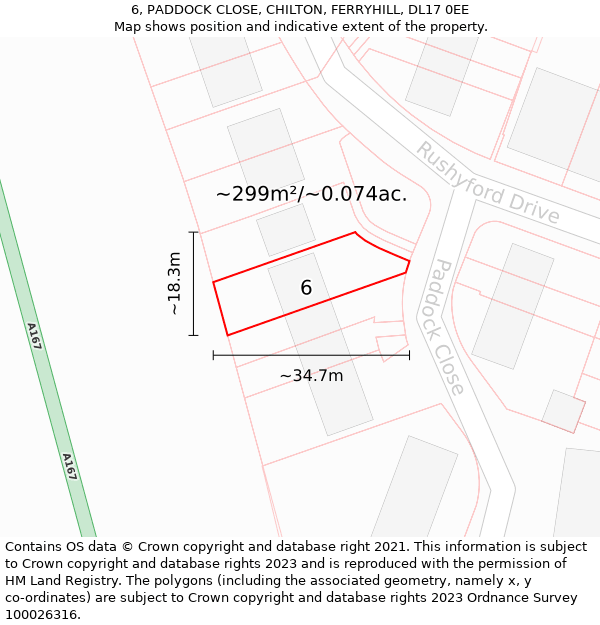 6, PADDOCK CLOSE, CHILTON, FERRYHILL, DL17 0EE: Plot and title map