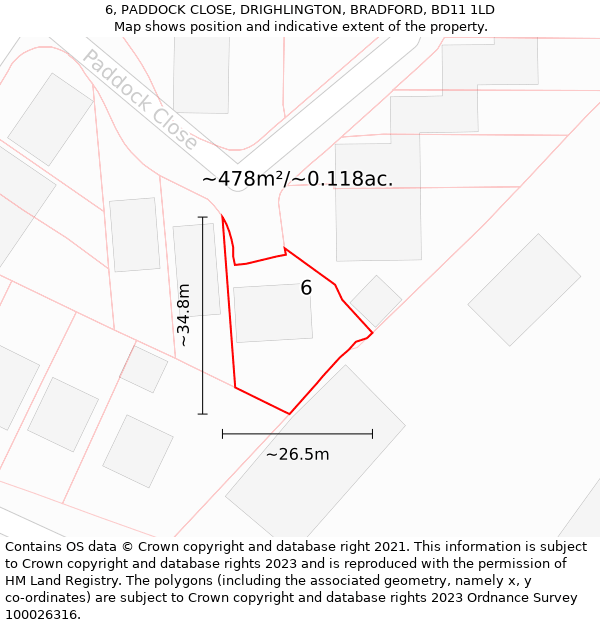 6, PADDOCK CLOSE, DRIGHLINGTON, BRADFORD, BD11 1LD: Plot and title map