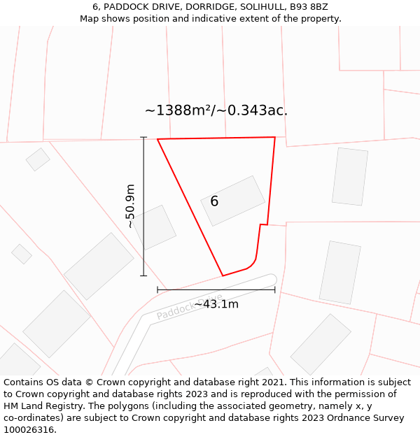 6, PADDOCK DRIVE, DORRIDGE, SOLIHULL, B93 8BZ: Plot and title map