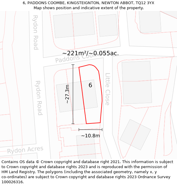 6, PADDONS COOMBE, KINGSTEIGNTON, NEWTON ABBOT, TQ12 3YX: Plot and title map