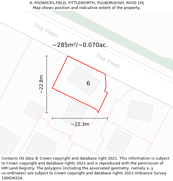 6, PADWICKS FIELD, FITTLEWORTH, PULBOROUGH, RH20 1HJ: Plot and title map