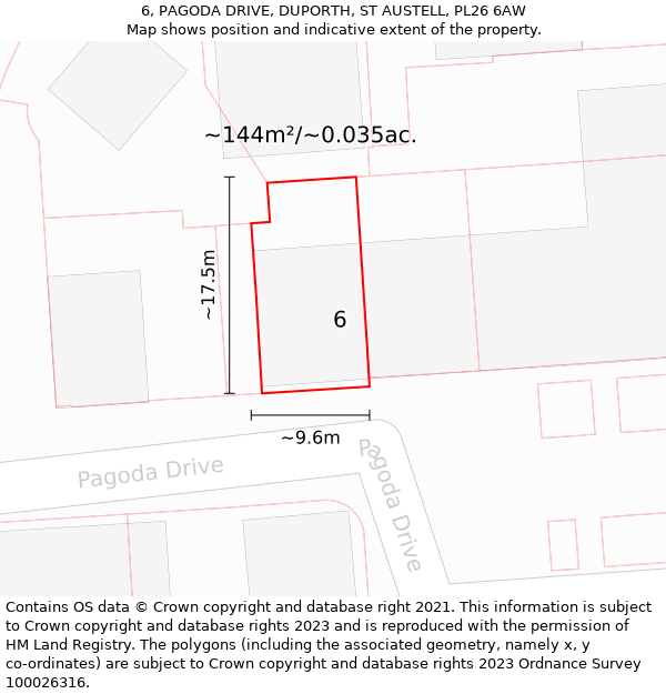 6, PAGODA DRIVE, DUPORTH, ST AUSTELL, PL26 6AW: Plot and title map