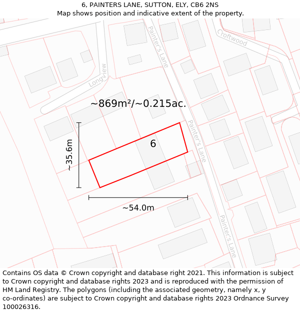 6, PAINTERS LANE, SUTTON, ELY, CB6 2NS: Plot and title map