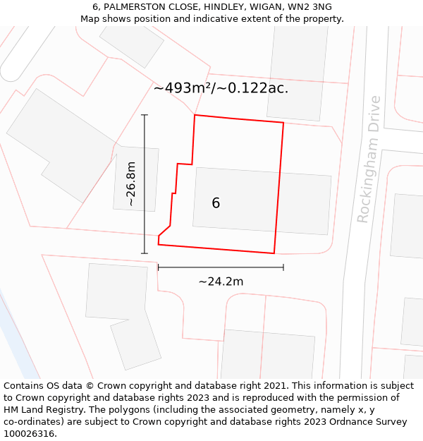 6, PALMERSTON CLOSE, HINDLEY, WIGAN, WN2 3NG: Plot and title map