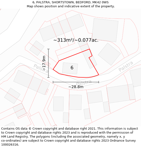 6, PALSTRA, SHORTSTOWN, BEDFORD, MK42 0WS: Plot and title map