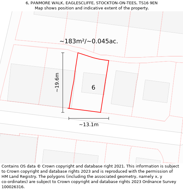 6, PANMORE WALK, EAGLESCLIFFE, STOCKTON-ON-TEES, TS16 9EN: Plot and title map