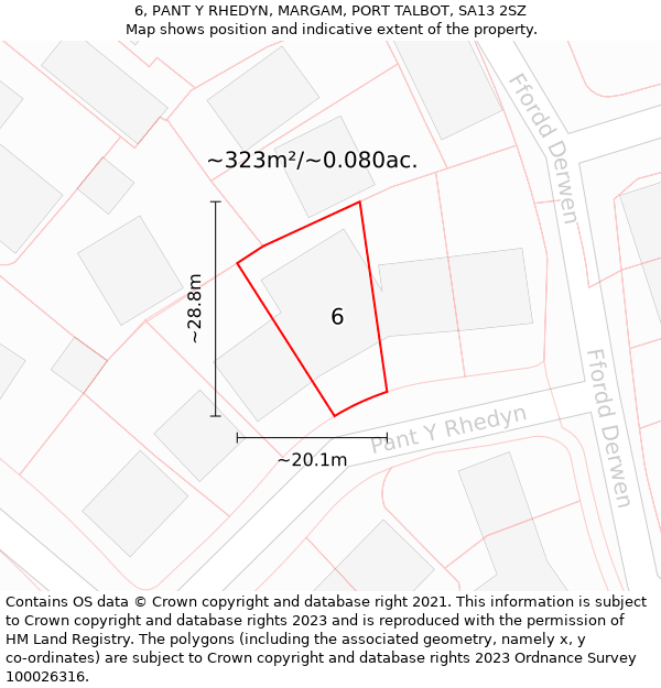 6, PANT Y RHEDYN, MARGAM, PORT TALBOT, SA13 2SZ: Plot and title map