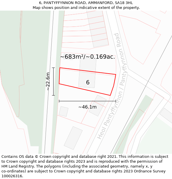 6, PANTYFFYNNON ROAD, AMMANFORD, SA18 3HL: Plot and title map