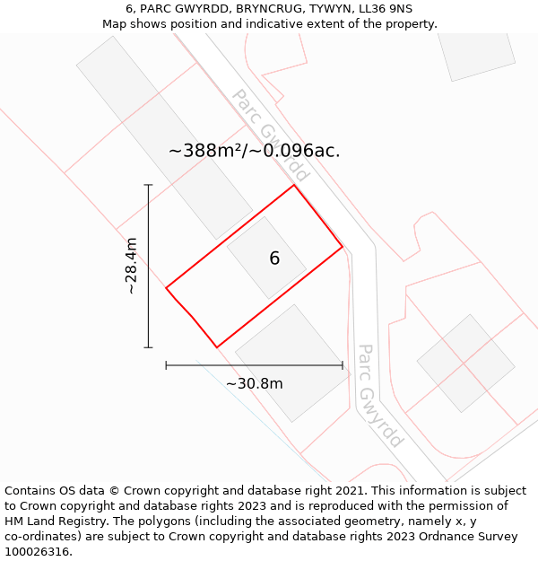 6, PARC GWYRDD, BRYNCRUG, TYWYN, LL36 9NS: Plot and title map