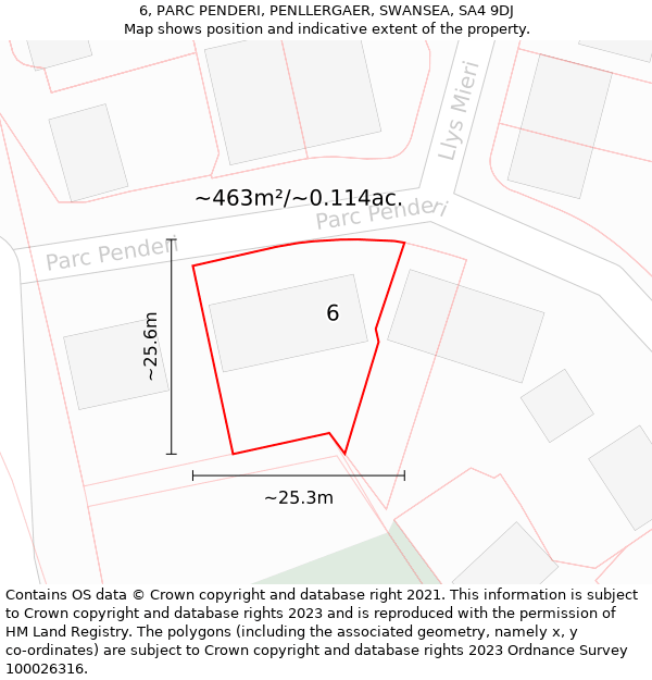 6, PARC PENDERI, PENLLERGAER, SWANSEA, SA4 9DJ: Plot and title map