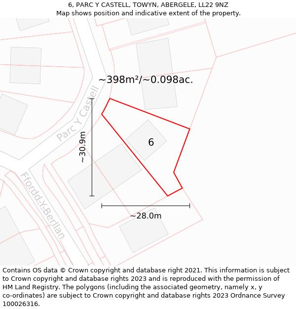 6, PARC Y CASTELL, TOWYN, ABERGELE, LL22 9NZ: Plot and title map