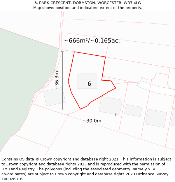 6, PARK CRESCENT, DORMSTON, WORCESTER, WR7 4LG: Plot and title map