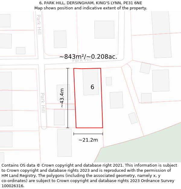 6, PARK HILL, DERSINGHAM, KING'S LYNN, PE31 6NE: Plot and title map