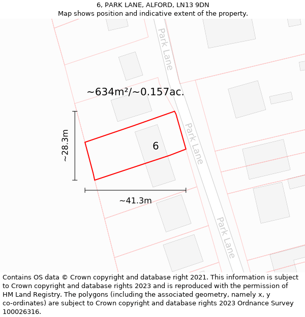 6, PARK LANE, ALFORD, LN13 9DN: Plot and title map