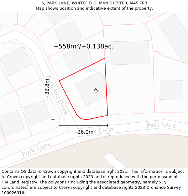 6, PARK LANE, WHITEFIELD, MANCHESTER, M45 7PB: Plot and title map
