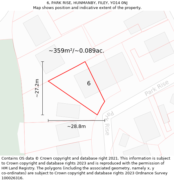 6, PARK RISE, HUNMANBY, FILEY, YO14 0NJ: Plot and title map