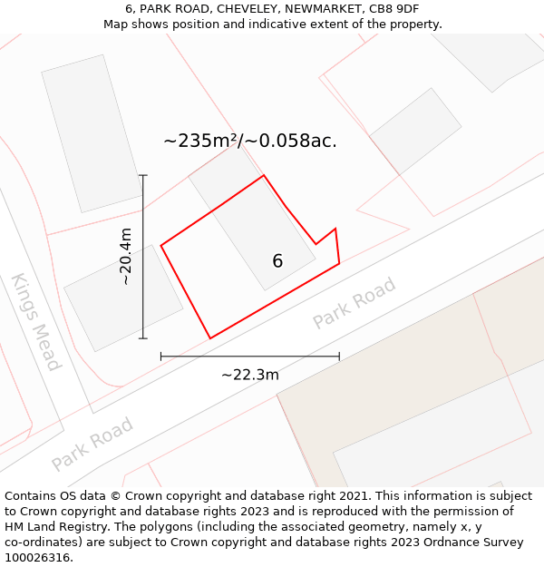6, PARK ROAD, CHEVELEY, NEWMARKET, CB8 9DF: Plot and title map