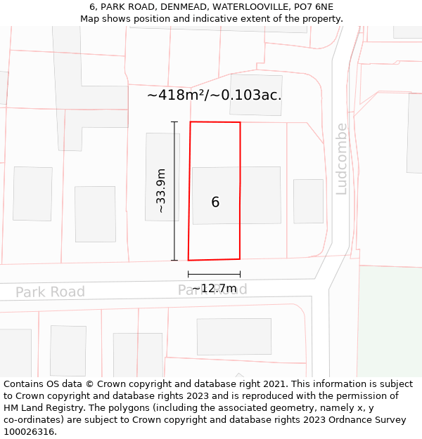 6, PARK ROAD, DENMEAD, WATERLOOVILLE, PO7 6NE: Plot and title map