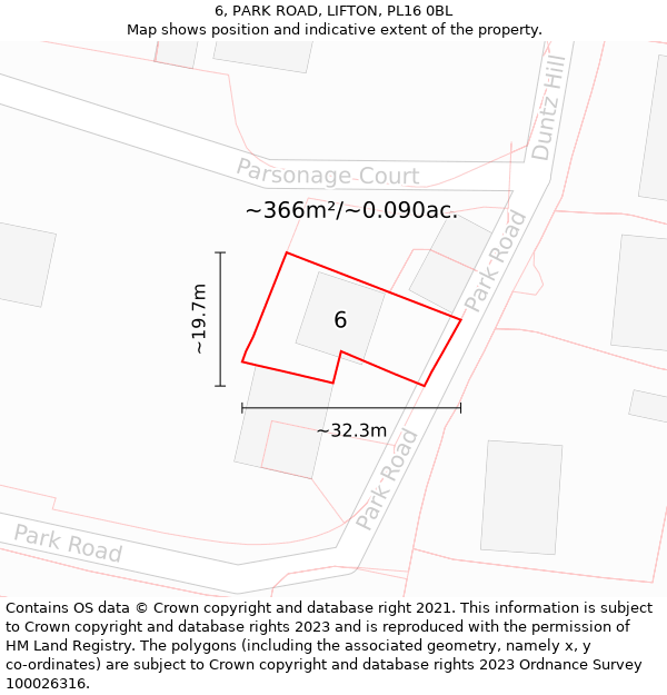 6, PARK ROAD, LIFTON, PL16 0BL: Plot and title map