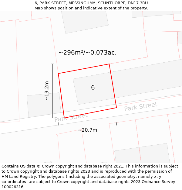 6, PARK STREET, MESSINGHAM, SCUNTHORPE, DN17 3RU: Plot and title map