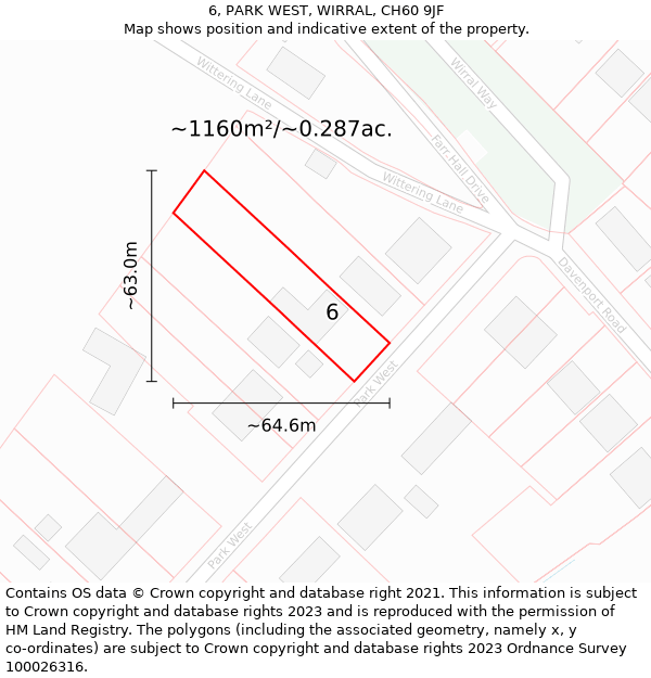 6, PARK WEST, WIRRAL, CH60 9JF: Plot and title map