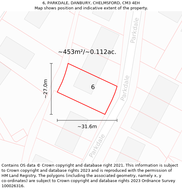 6, PARKDALE, DANBURY, CHELMSFORD, CM3 4EH: Plot and title map