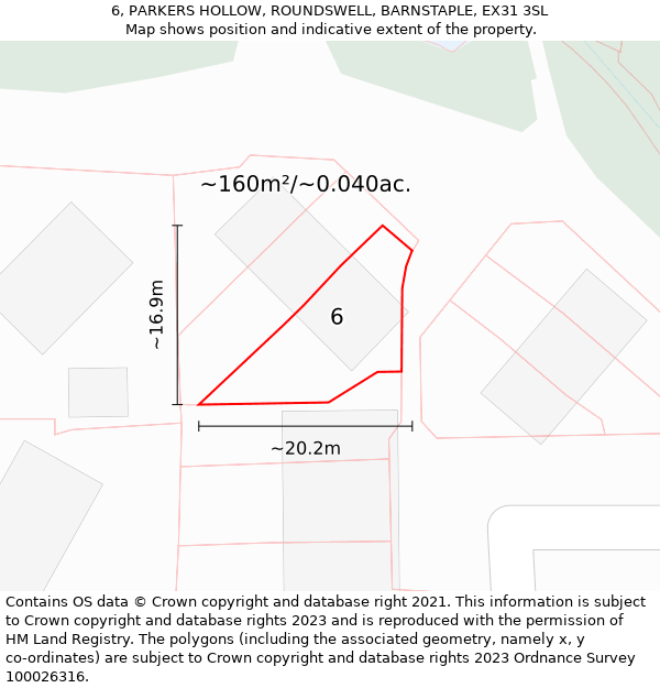 6, PARKERS HOLLOW, ROUNDSWELL, BARNSTAPLE, EX31 3SL: Plot and title map