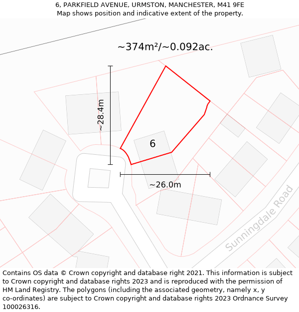 6, PARKFIELD AVENUE, URMSTON, MANCHESTER, M41 9FE: Plot and title map